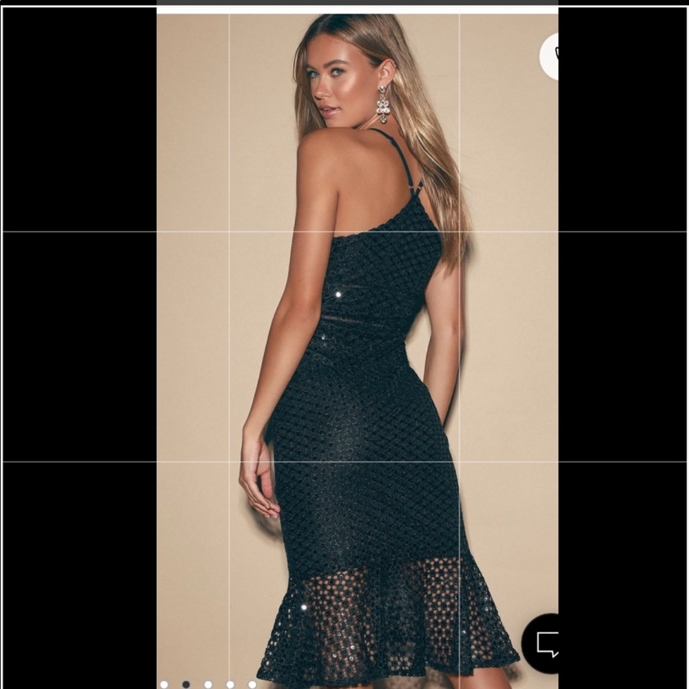 Lulu's Chance Encounter Black Sequin Lace Trumpet Midi Dress - Picture 3 of 8